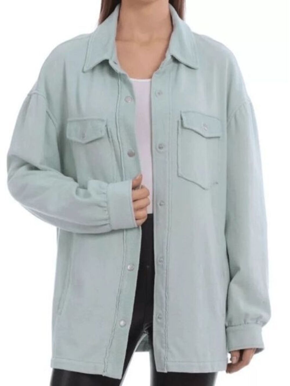 Avec Les Filles Seafoam Green Oversized Utility Shacket Jacket M Sweatshirt